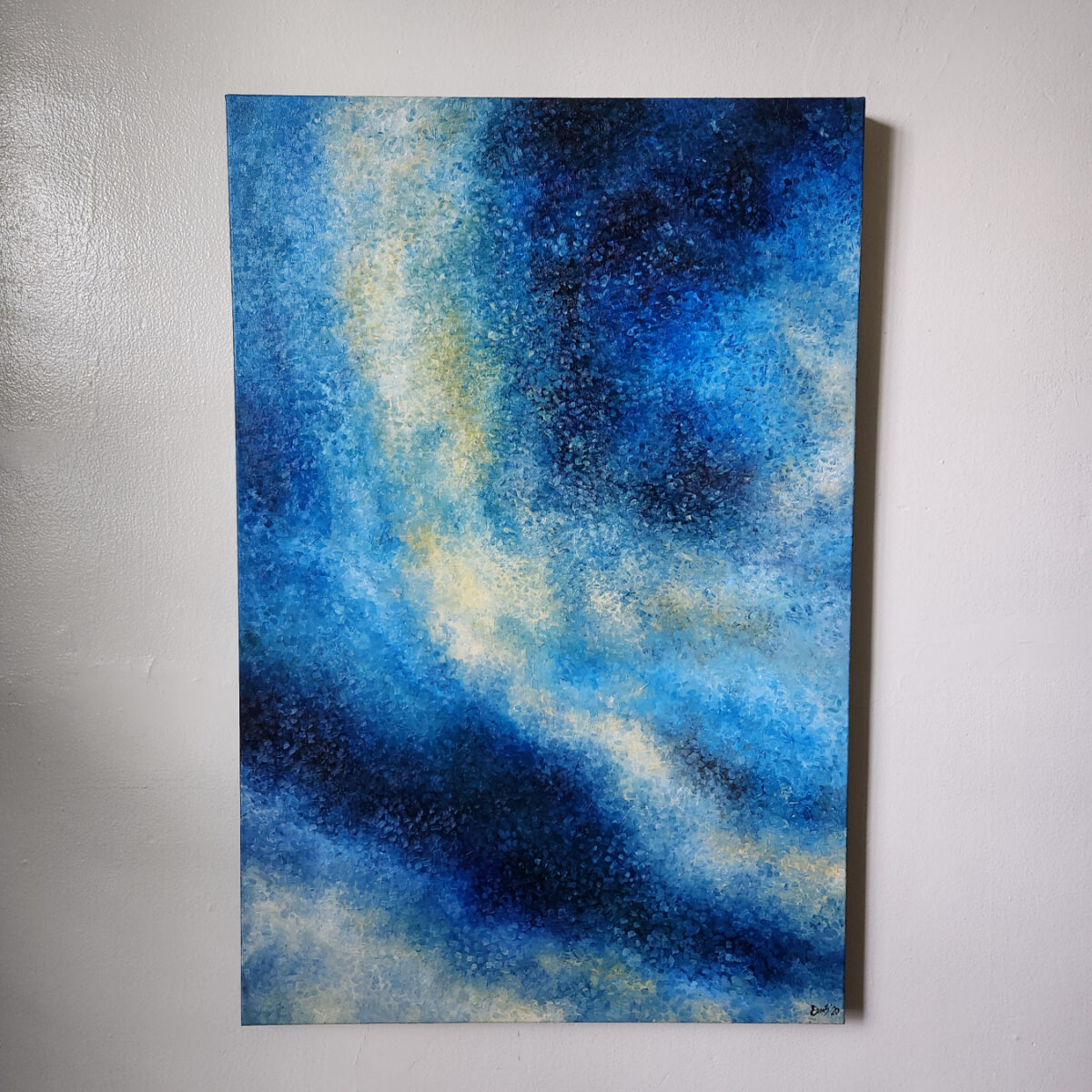 Painted with deeply saturated blues and yellows, Confetti is about letting go, surrendering, and the deep peace that comes from choosing to fully trust.
