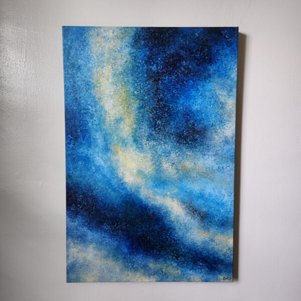 Painted with deeply saturated blues and yellows, Confetti is about letting go, surrendering, and the deep peace that comes from choosing to fully trust.