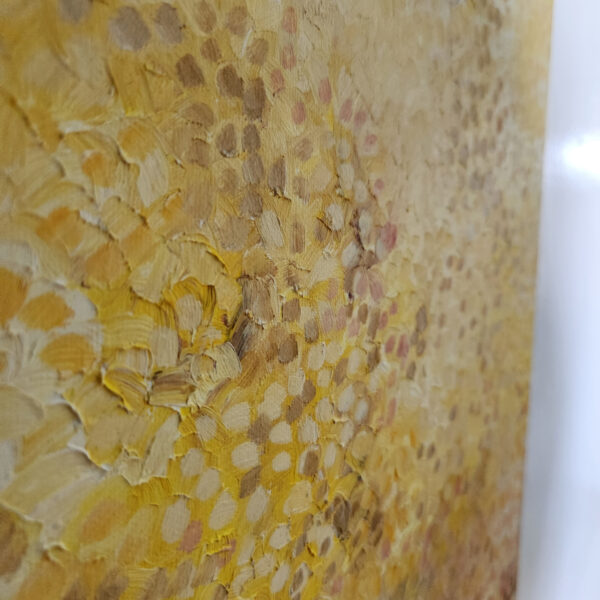 Bursts of bright yellows, pale pinks, and rich creams work together to create “My Hope No. II.” The color palette is directly linked to the name… the first rays of hope are often delicate, fragile, and sometimes hard to see. When hope builds, it can become powerful, strong, bright, and a driving force.