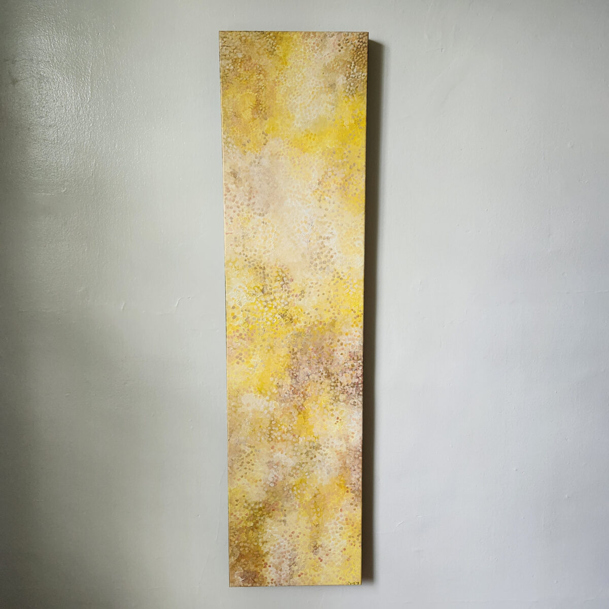 Bursts of bright yellows, pale pinks, and rich creams work together to create “My Hope No. II.” The color palette is directly linked to the name… the first rays of hope are often delicate, fragile, and sometimes hard to see. When hope builds, it can become powerful, strong, bright, and a driving force.