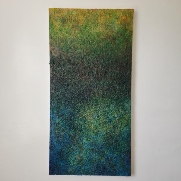 Mixed Media art. Textured gradient from green to blue to yellow